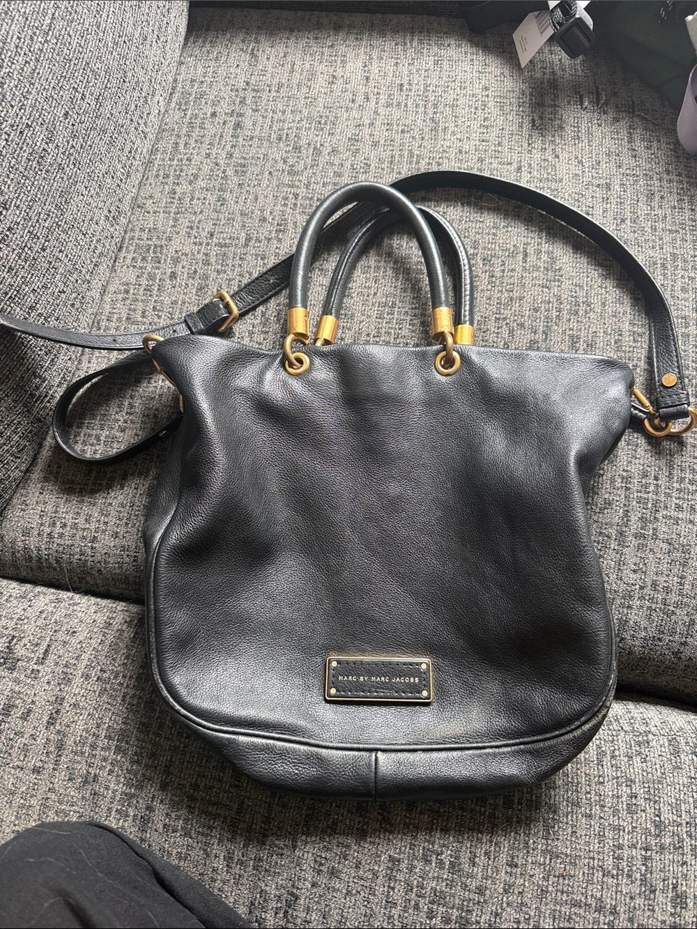 Marc by Marc Jacobs Black Leather Shoulder Bag with Gold Hardware